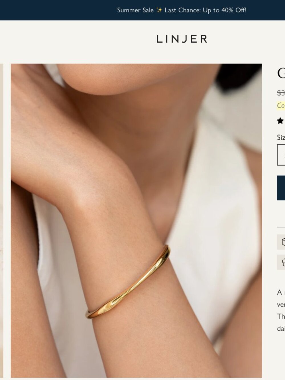 Linjer Gold Organic Bangle - Aelia size small